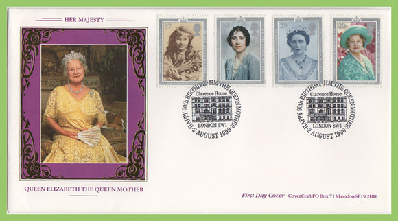 G.B. 1990 Queen Mother set on official Covercraft First Day Cover Clarence House