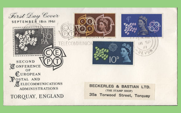 G.B. 1961 CEPT set on First Day Cover, Torquay slogan cancel