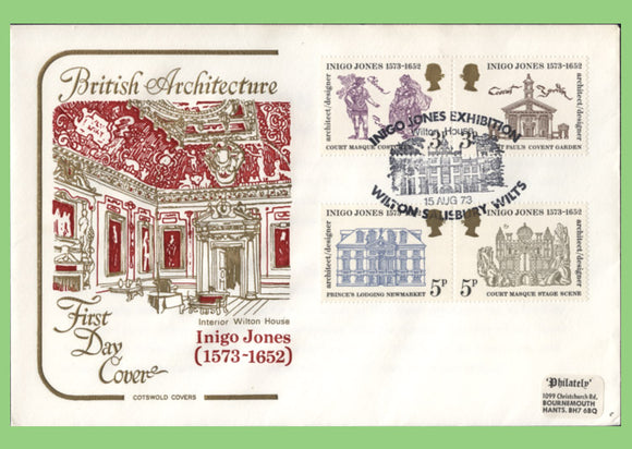 G.B. 1973 Inigo Jones set on Cotswold First Day Cover, Wilton, Salisbury