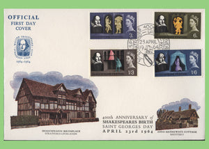 G.B. 1964 Shakespeare phosphor set on Official u/a First Day Cover