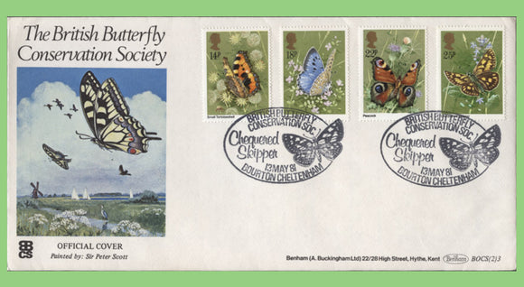 G.B. 1981 Butterflies set on Benham First Day Cover, Bourton, Cheltenham