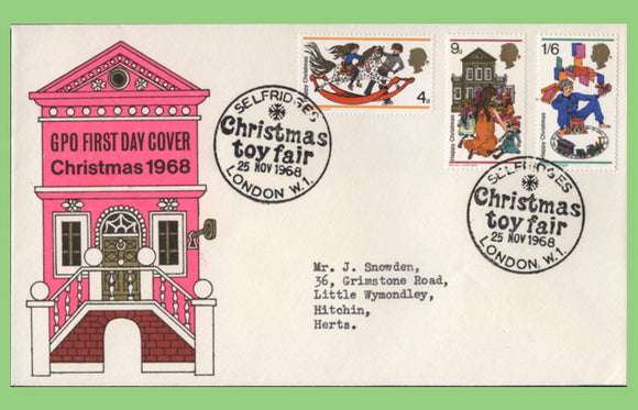 G.B. 1968 Christmas set on GPO First Day Cover, Selfridges Christmas Toy Fair