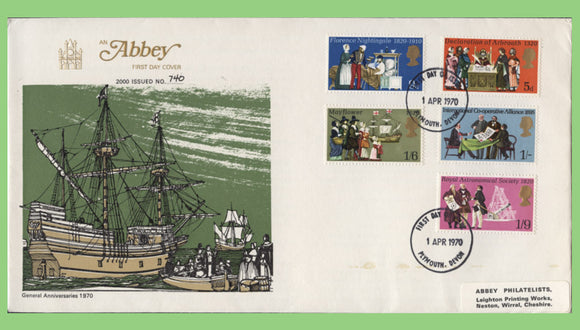 G.B. 1970 General Anniversaries set Abbey First Day Cover, Plymouth FDI