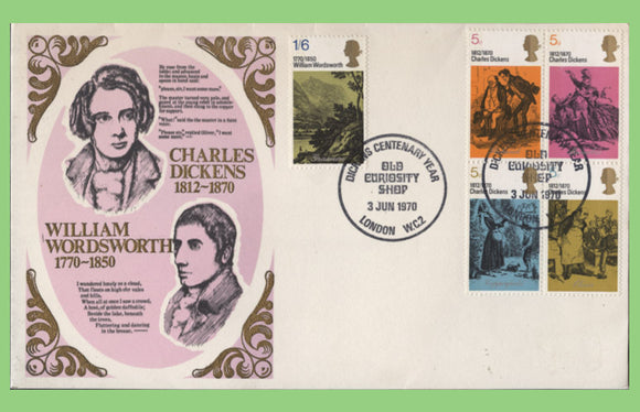 G.B. 1970 Literary Anniversaries set on Thames u/a First Day Cover, Old Curiosity Shop