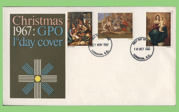 G.B. 1967 Christmas set on double date Post office First Day Cover, London EC