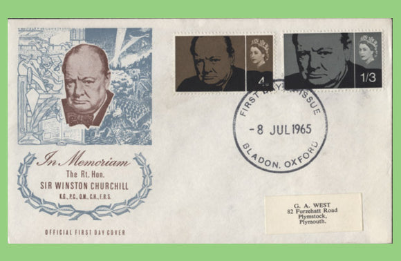 G.B. 1965 Churchill set on Official First Day Cover, Bladon Oxford