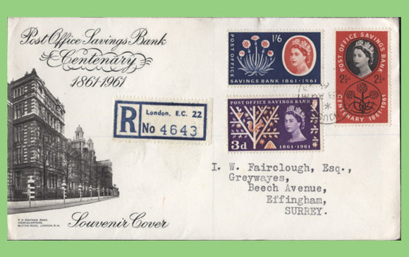G.B. 1961 Post Office Savings set on registered First Day Cover, London EC