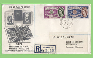 G.B. 1960 Europa set on registered First Day Cover, Camberley Surrey