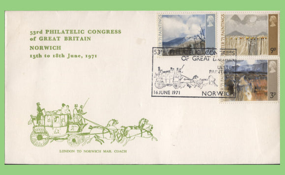 G.B. 1971 Ulster 71 Paintings set on Philatelic Congress First Day Cover, Norwich. SCARCE