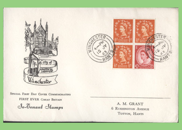 G.B. 1963 2s booklet Se tenant pane on illustrated First Day Cover, Winchester