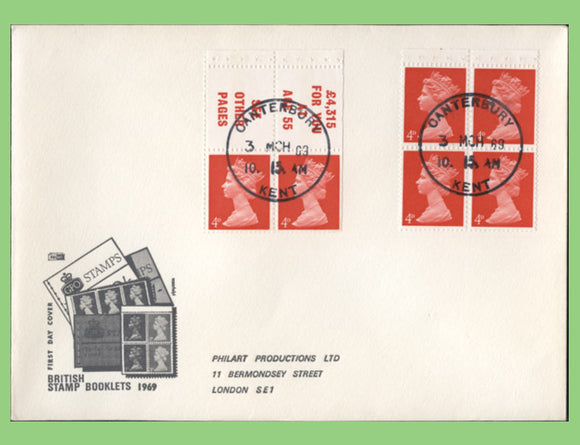 G.B. 1969 2s booklet panes on Philart First Day Cover, Canterbury