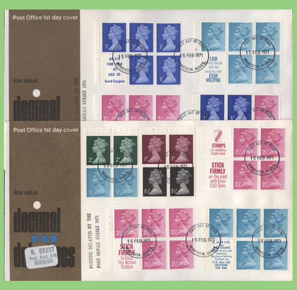 G.B. 1971 set of ten Booklet panes on two Post Office First Day Covers, Windsor