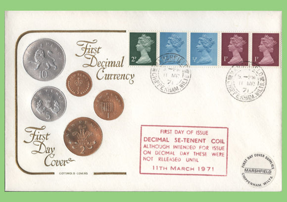 G.B. 1971 5p Coil definitive on the alternative day of Issue Cotswold First Day Cover, Chippenham