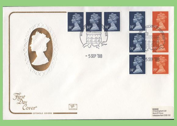 G.B. 1988  14p Vertical & Horiz. & 19p Vert. Coil definitives on Cotswold First Day Cover, Windsor