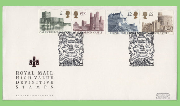 G.B. 1992 Castle High Value Definitives on u/a Royal Mail First Day Cover, Windsor (Bradbury)