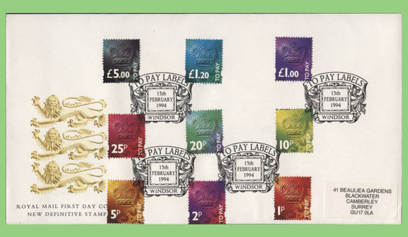 G.B. 1994 Postage Due set on u/a Royal Mail First Day Cover, Windsor