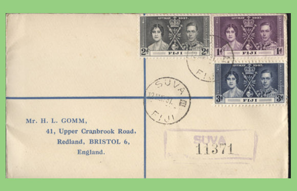 Fiji 1937 Coronation set Registered First Day Cover