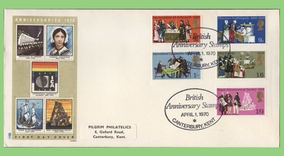 G.B. 1970 Anniversaries set on Philart First Day Cover, Canterbury