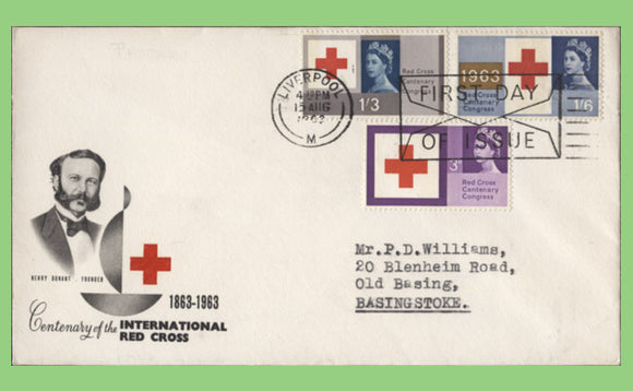 G.B. 1963 Red Cross Phosphor set on First Day Cover, Liverpool FDI
