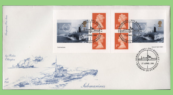 G.B. 2001 Submarimes booklet stamps on 4d Post First Day Cover, Barrow-In-Furness