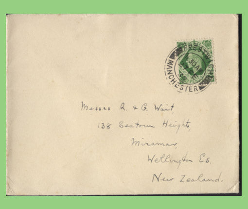 G.B. 1939 KGVI 7d Green definitive on plain First Day Cover, Manchester