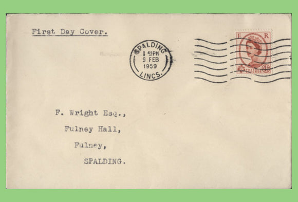 G.B. 1959 QEII 4½d Wilding definitive on First Day Cover, Spalding