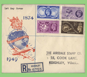 G.B. 1949 U.P.U. set on Keighley registered First Day Cover