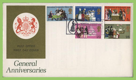 G.B. 1970 Anniversaries set on Post Office First Day Cover, Florence Nightingale Hospital NW1