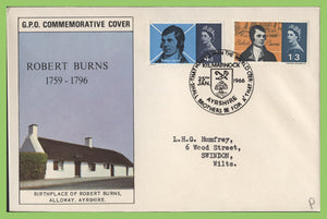 G.B. 1966 Robert Burns phosphor set on GPO First Day Cover, Kilmarnock H/S (sm)