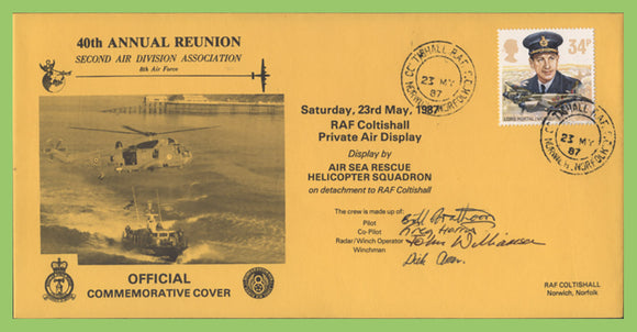 G.B. 1987 RAF Coltishall Private Air Display, Air Sea Rescue Helicopter Flown & Signed Cover