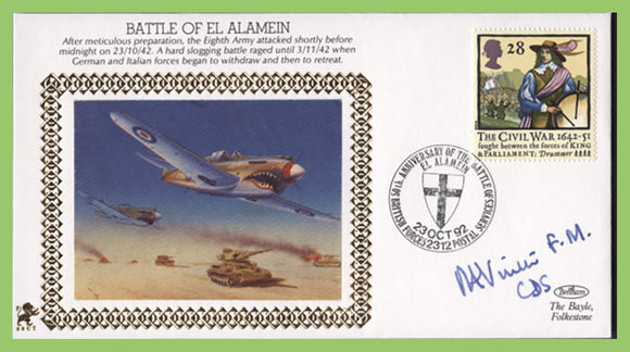 G.B. 1992 Benham WWII Series, 50th Anniversary, Battle of El Alamein, signed Cover