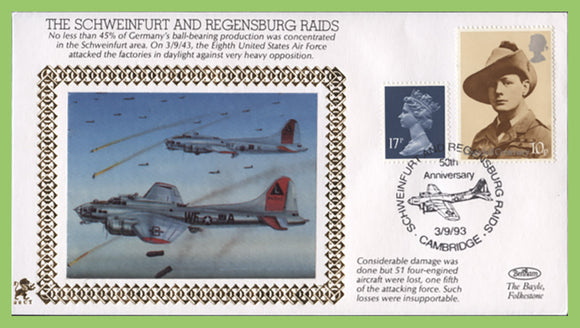 G.B. 1993 Benham WWII Series, 50th Anniversary, Schweinfurt & Regensburg Raids Cover