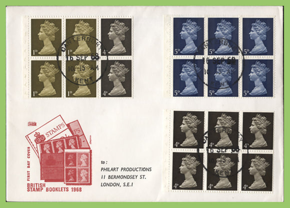 G.B. 1968 10/- Scott booklet panes on three First Day Cover, Canterbury