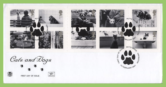 G.B. 2001 Cats & Dogs booklet set on u/a Stuart First Day Cover, Orpington