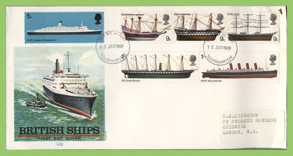 G.B. 1969 Ships set on Philart First Day Cover, Southampton