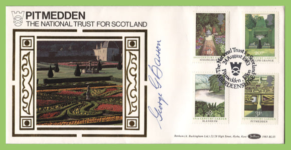 G.B. 1983 British Gardens set Benham First Day Cover, Pitmedden, signed George G Barron