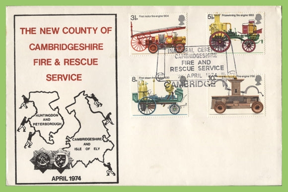 G.B. 1974 Fire Service Official Cambridgeshire Fire & Rescue Service First Day Cover, Cambridge