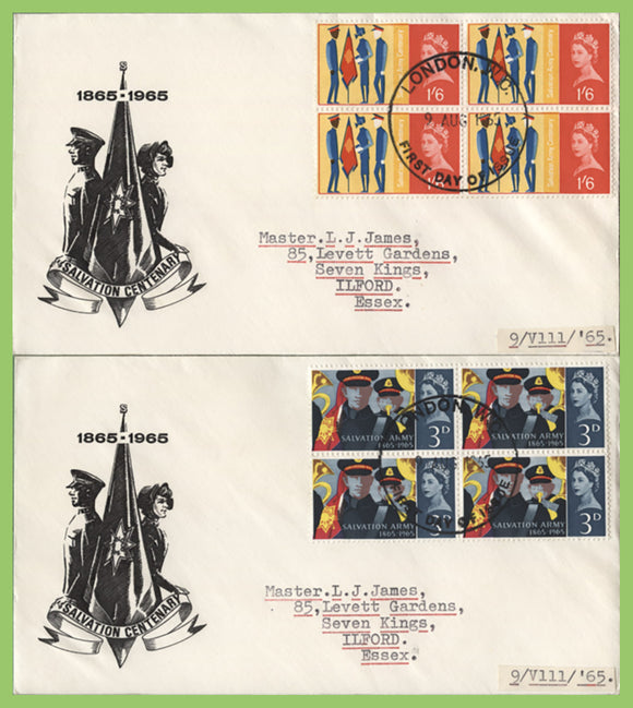 G.B. 1965 Salvation Army blocks set on two First Day Cover, London WC