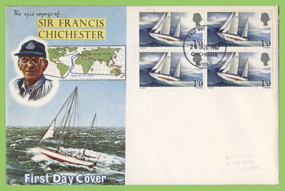 G.B. 1967 Chichester 1/9 block on Keith Tovey First Day Cover, Chichester FDI