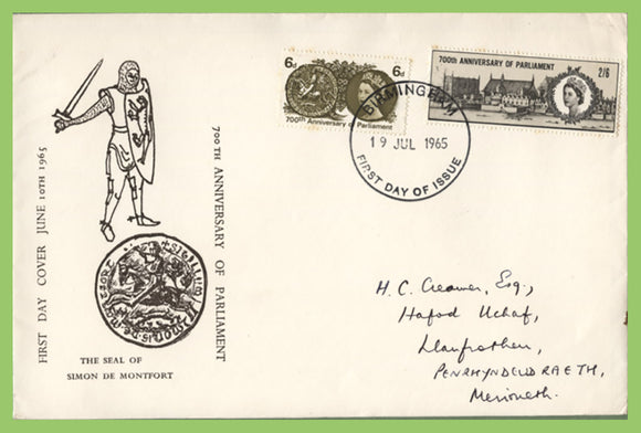 G.B. 1965 Parliament set on First Day Cover, Birmingham