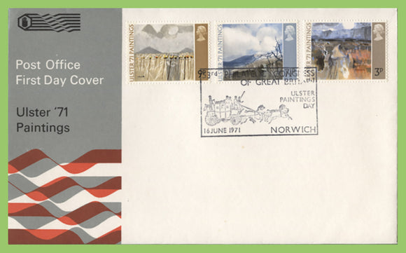 G.B. 1971 Ulster 71 Paintings set on Post Office u/a First Day Cover, Norwich.