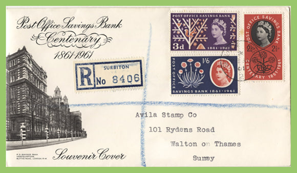 G.B. 1961 Post Office Savings Bank set on registered First Day Cover, Surbiton