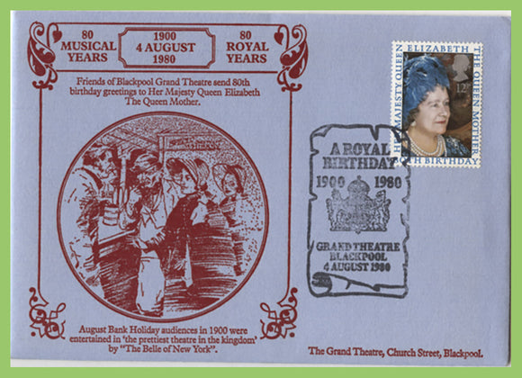 G.B. 1980 Queen Mother on official Grand Theatre Blackpool First Day Cover