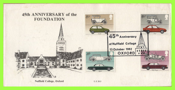 G.B. 1982 British Motor Cars set on University Covers First Day Cover, Oxford