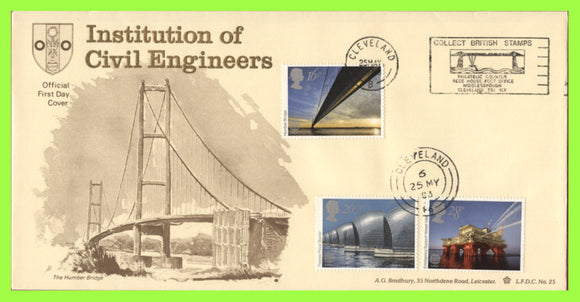 G.B. 1983 Engineering Achievements on Bradbury First Day Cover, Cleveland C.B.S. Bridge slogan
