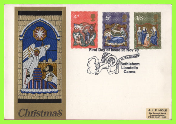 G.B. 1970 Christmas set on 'Woven Carft' Card, Bethlehem FDI cancel