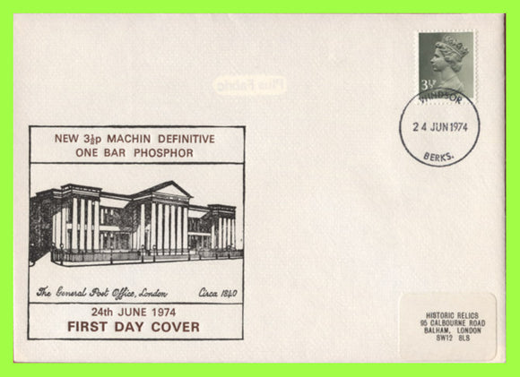 G.B. 1974 3½p Center band Historic Relics First Day Cover, Windsor