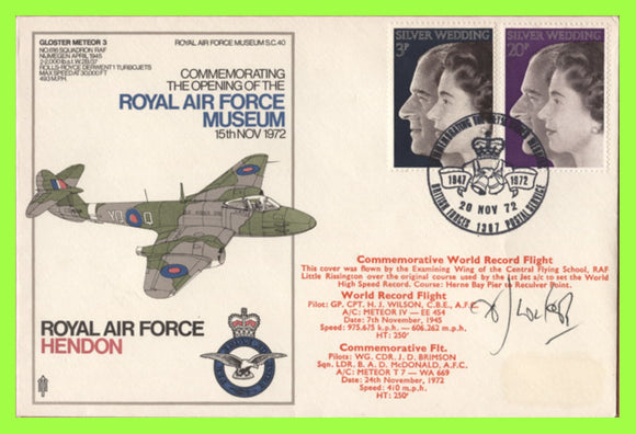 G.B. 1972 Silver Wedding set RAF Hendon flown & signed First Day Cover
