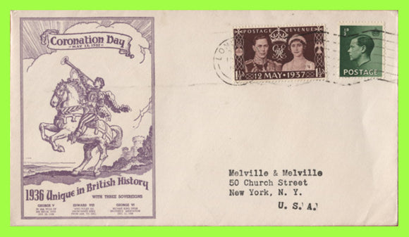 G.B. 1937 KGVI Coronation 1½d on illustrated First Day Cover, London