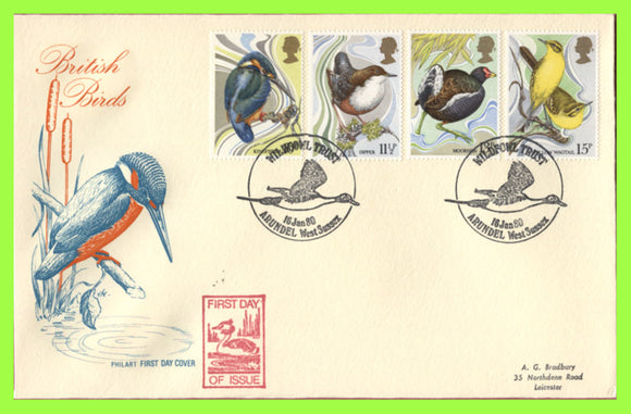 G.B. 1980 Birds set on Philart First Day Cover, Arundel, West Sussex